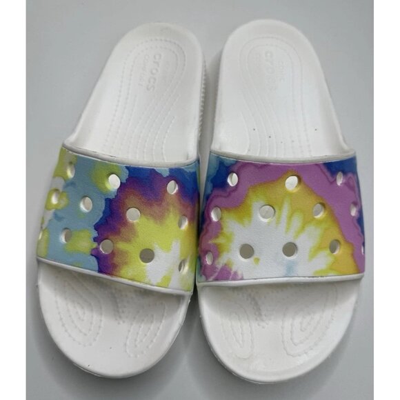 Crocs Classic Tie dye Graphic Slide Women's 8 Mens 10 Sandal Slip On Shoes - Picture 2 of 11